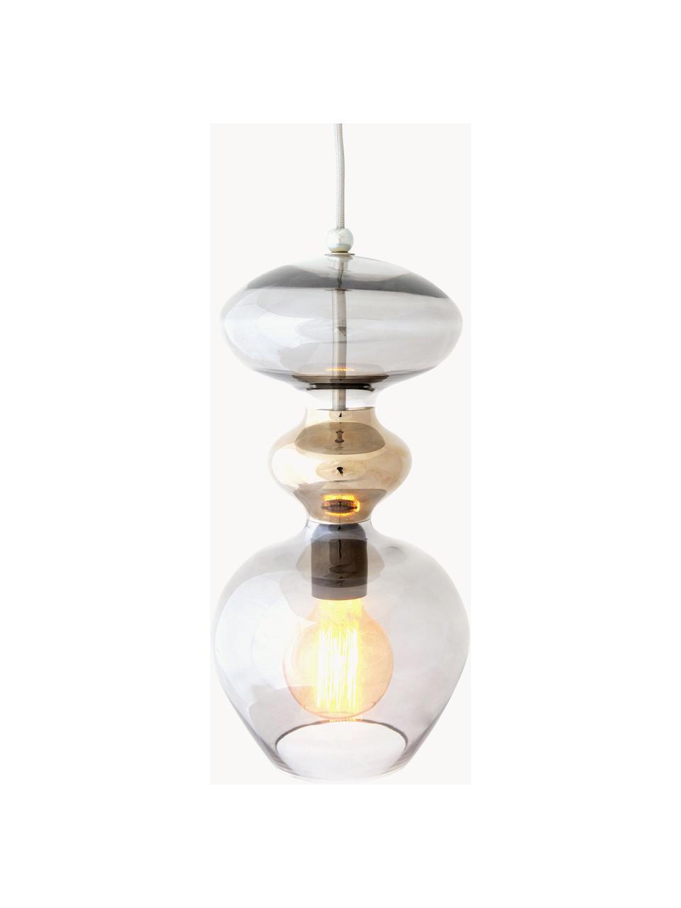 Kleine Pendelleuchte Futura, mundgeblasen, Lampenschirm: Glas, mundgeblasen, Hellgrau, Goldfarben, Transparent, Ø 18 x H 37 cm