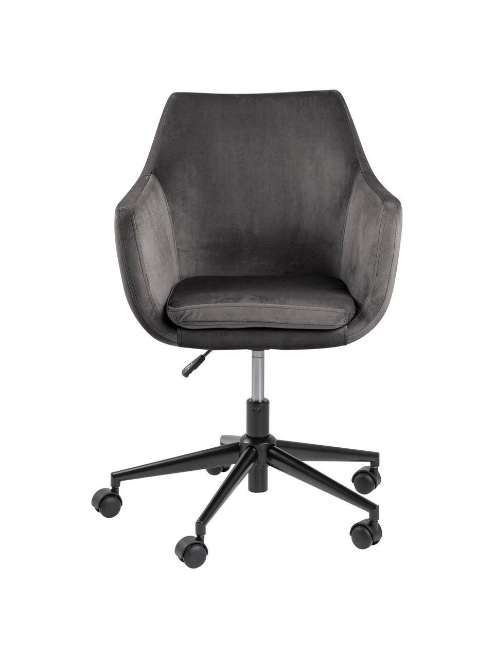 Fauteuil de bureau en velours Nora, hauteur ajustable, Gris foncé, noir, larg. 58 x prof. 58 cm