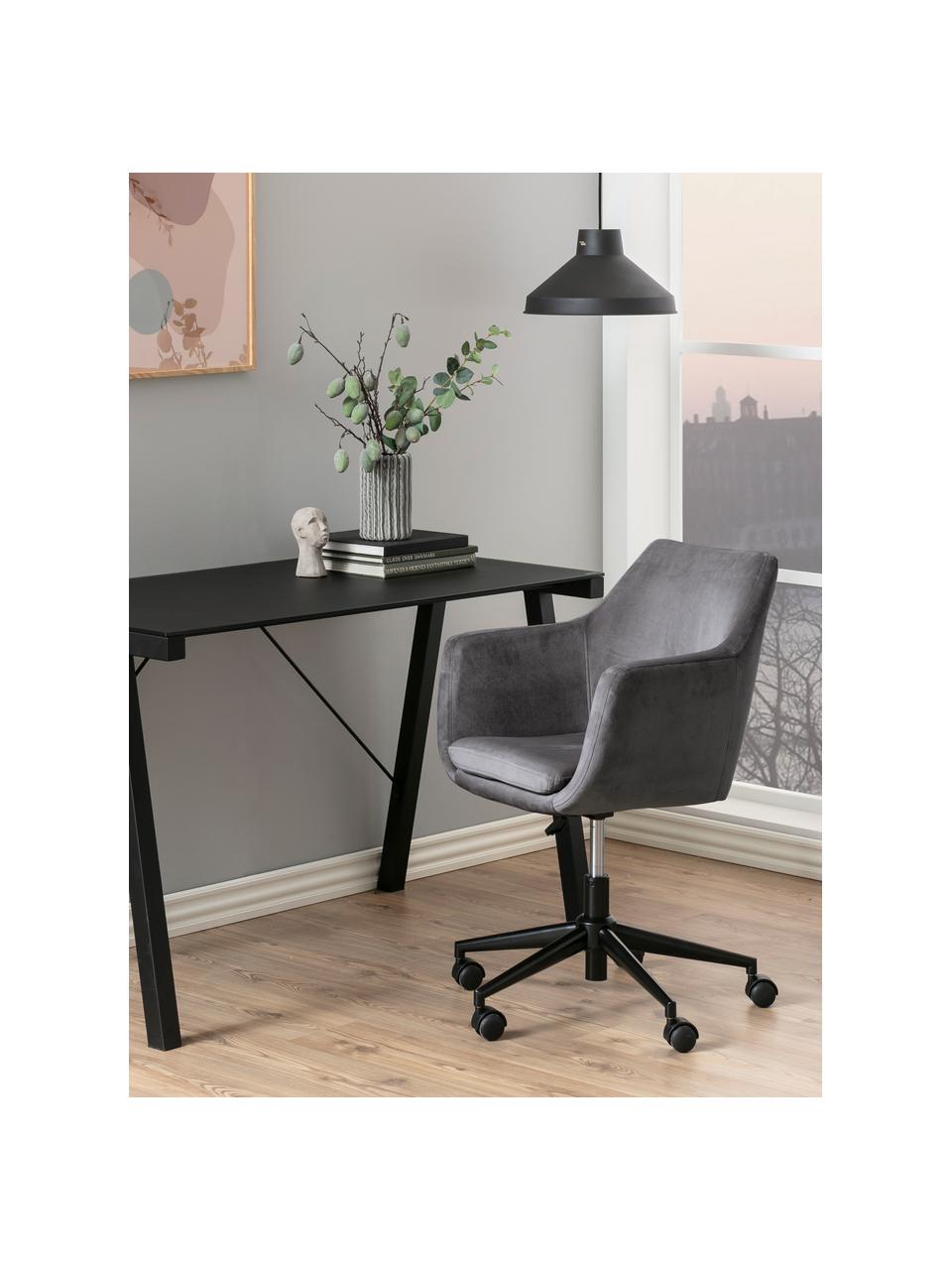 Fauteuil de bureau en velours Nora, hauteur ajustable, Gris foncé, noir, larg. 58 x prof. 58 cm