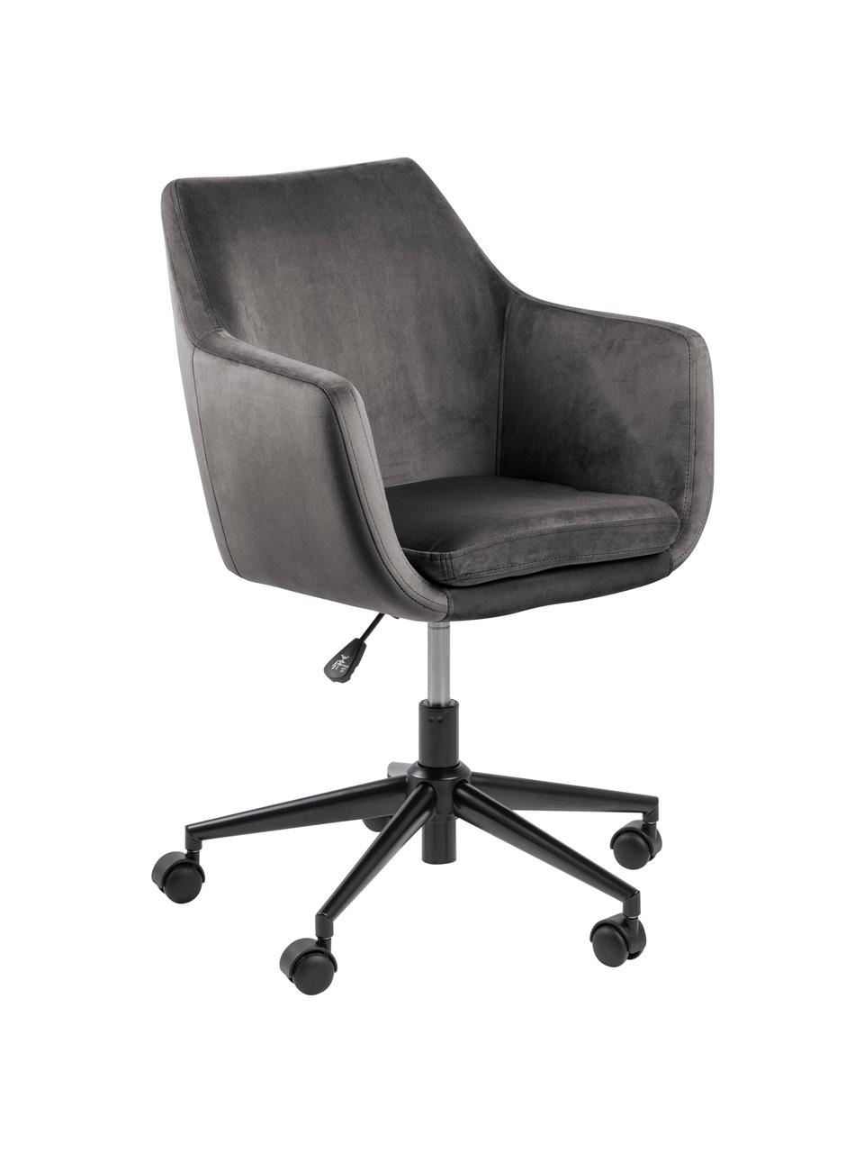 Fauteuil de bureau en velours Nora, hauteur ajustable, Gris foncé, noir, larg. 58 x prof. 58 cm