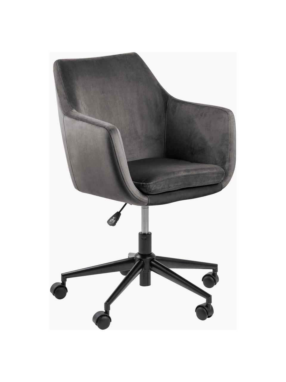 Silla de oficina de terciopelo Nora, altura regulable, Tapizado: poliéster (terciopelo) 25, Estructura: metal recubierto en polvo, Terciopelo gris oscuro, An 58 x F 58 cm