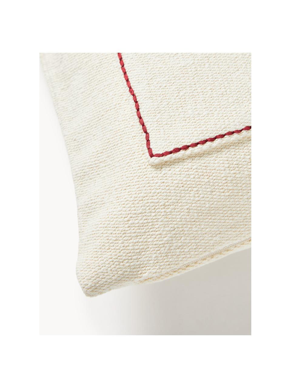 Baumwoll-Kissenhülle Emry mit winterlichem Motiv, 100 % Baumwolle, Hellbeige, Rot, B 30 x L 50 cm