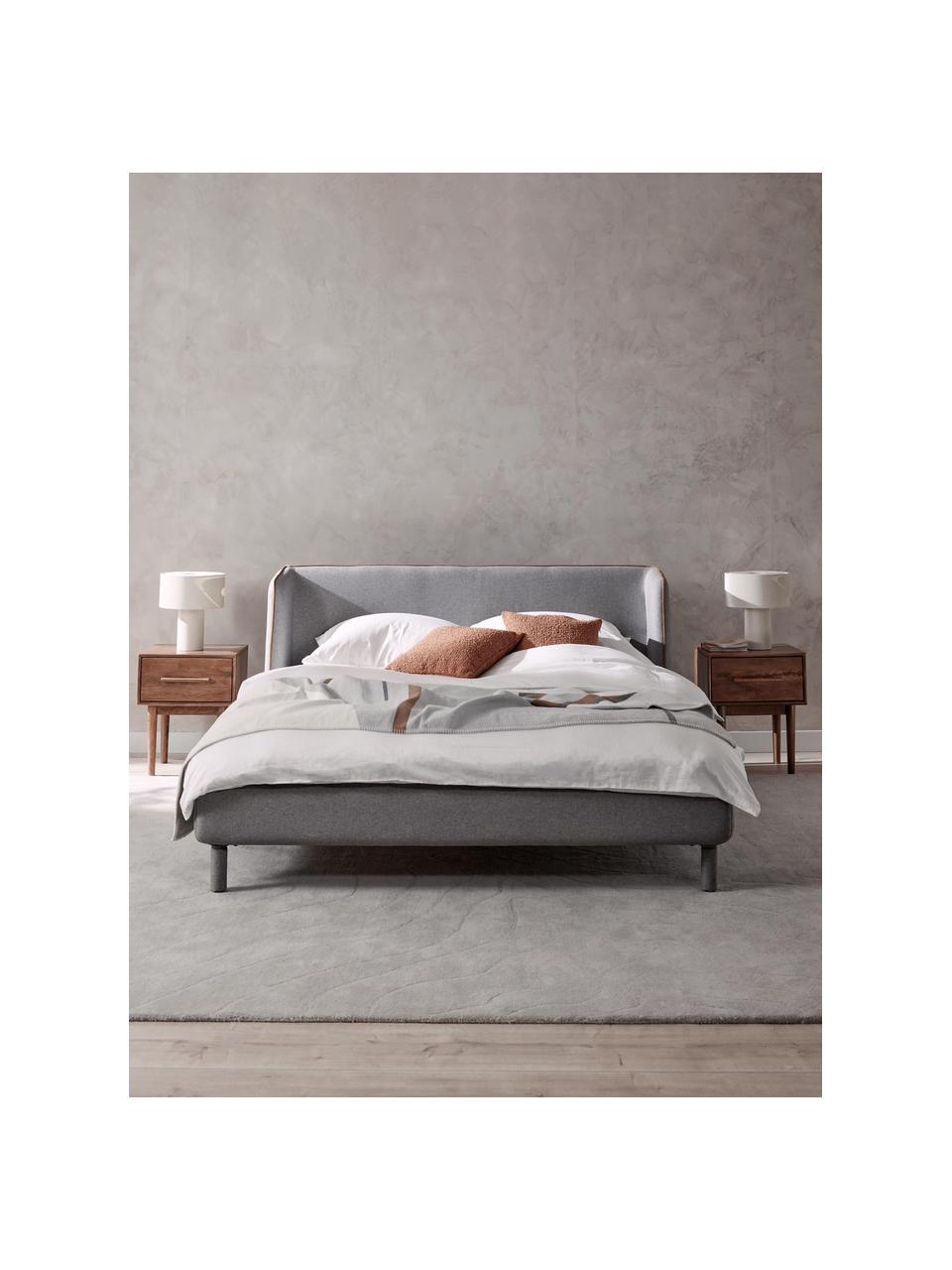 Cama tapizada Luma, con cabecero, Tapizado: 100% poliéster Alta resis, Estructura: madera contrachapada, Patas: metal, poliéster Este pro, Tejido gris, An 140 x L 200 cm