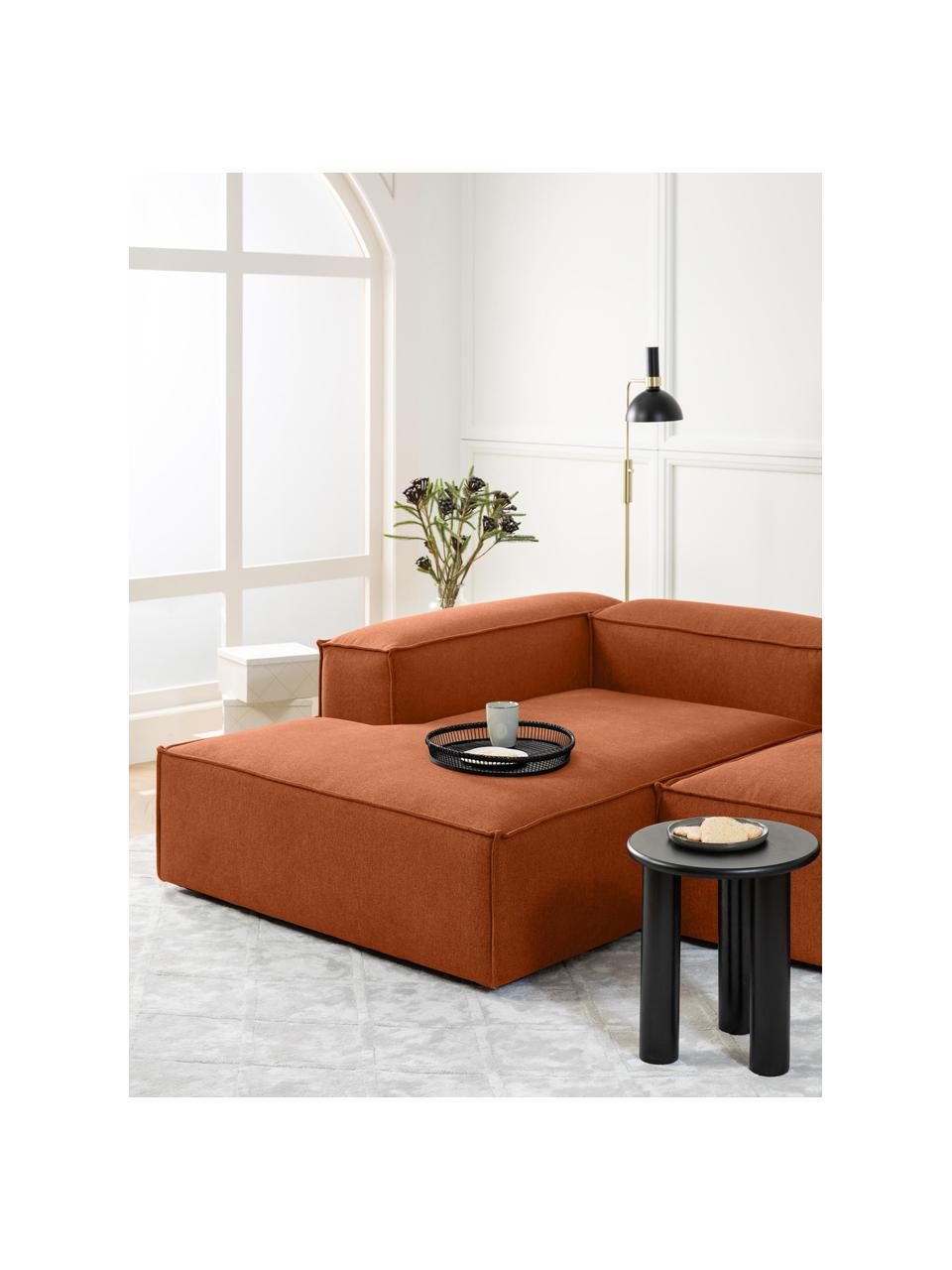 Modulo angolare Lennon, Rivestimento: 100% poliestere Con 115.0, Struttura: legno di pino massiccio, , Piedini: plastica Questo prodotto , Tessuto color terracotta, Larg. 119 x Prof. 180 cm, chaise-longue a sinistra