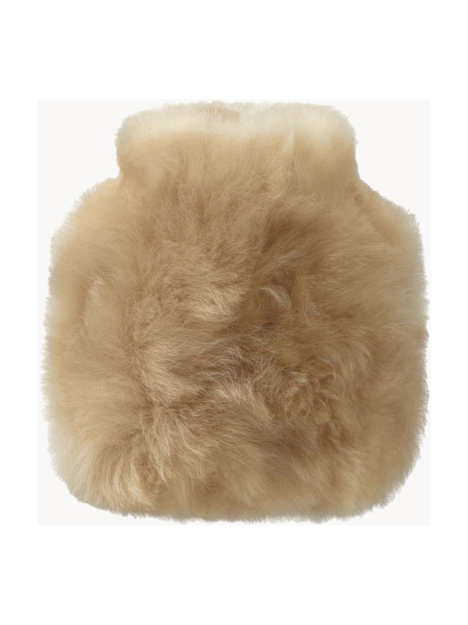 Bolsa de agua caliente artesanal de piel de alpaca Calmo, 200 ml, Funda: piel de alpaca, Interior: termoplástico, Beige, Cama 80 cm (135 x 200 cm)