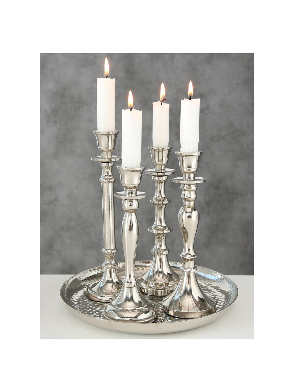 Set de candelabros Zeus, 5 pzas., Aluminio, Plateado, Set de diferentes tamaños