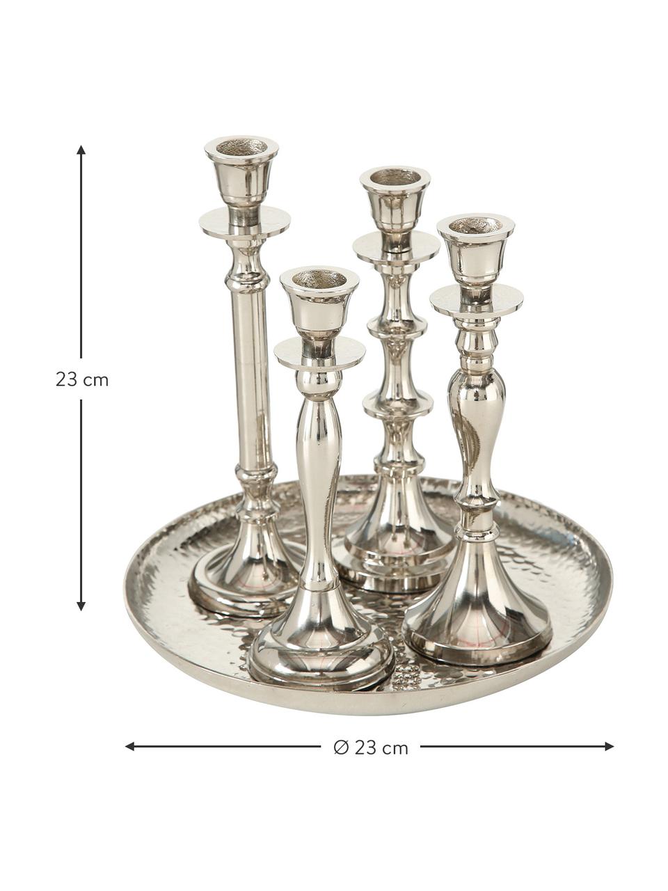 Kandelaarsset Zeus, 5-delig, Aluminium, Zilverkleurig, Set met verschillende formaten