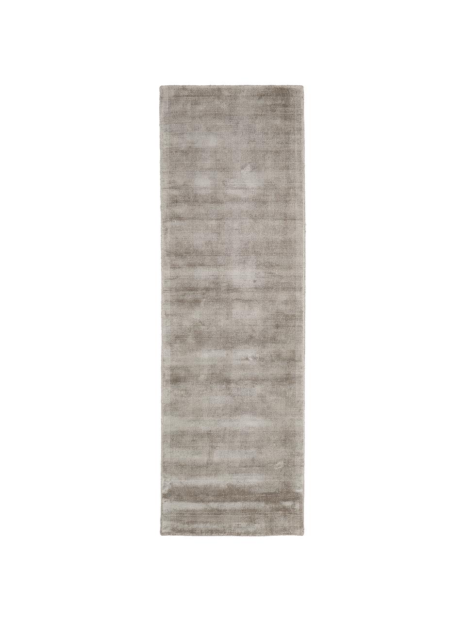 Alfombra corredor artesanal de viscosa Jane, Parte superior: 100% viscosa, Reverso: 100% algodón, Gris pardo, An 80 x L 200 cm