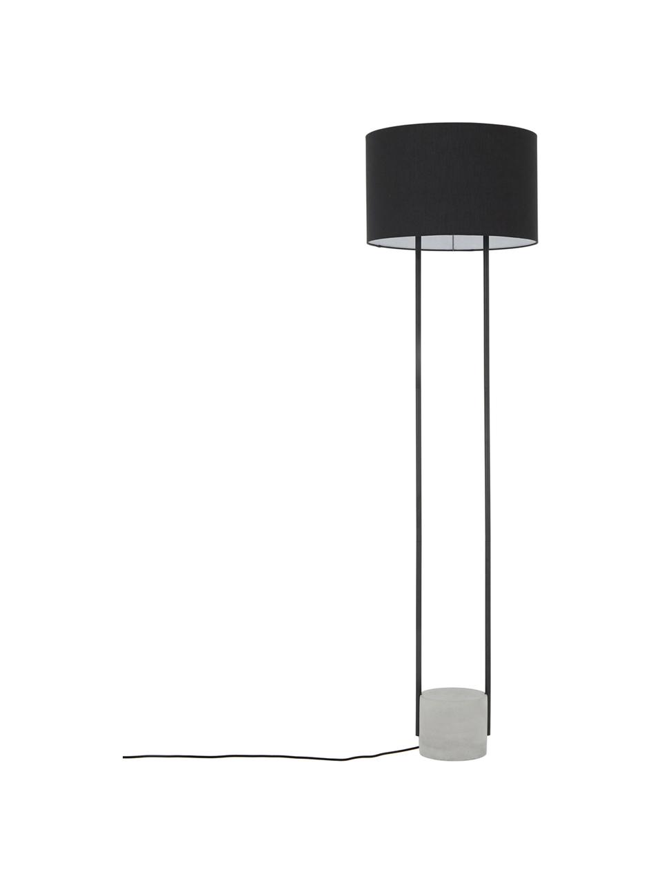 Lámpara de pie de cemento Pipero, Pantalla: tela, Estructura: metal con pintura en polv, Cable: cubierto en tela, Negro, gris, Ø 45 x Al 161 cm