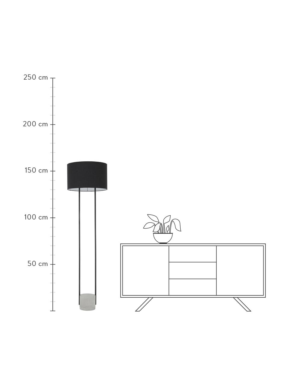 Lámpara de pie de cemento Pipero, Pantalla: tela, Estructura: metal con pintura en polv, Cable: cubierto en tela, Negro, gris, Ø 45 x Al 161 cm