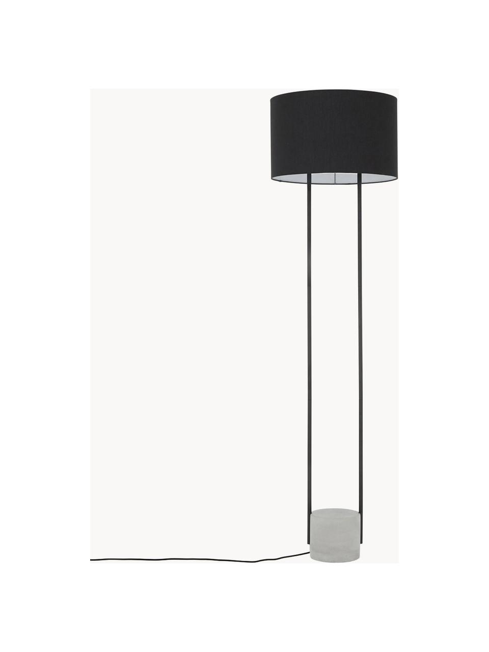 Lampa podłogowa z betonową podstawą Pipero, Stelaż: metal malowany proszkowo, Klosz: czarny Podstawa lampy: czarny, matowy, szary Kabel: czarny, Ø 45 x W 161 cm