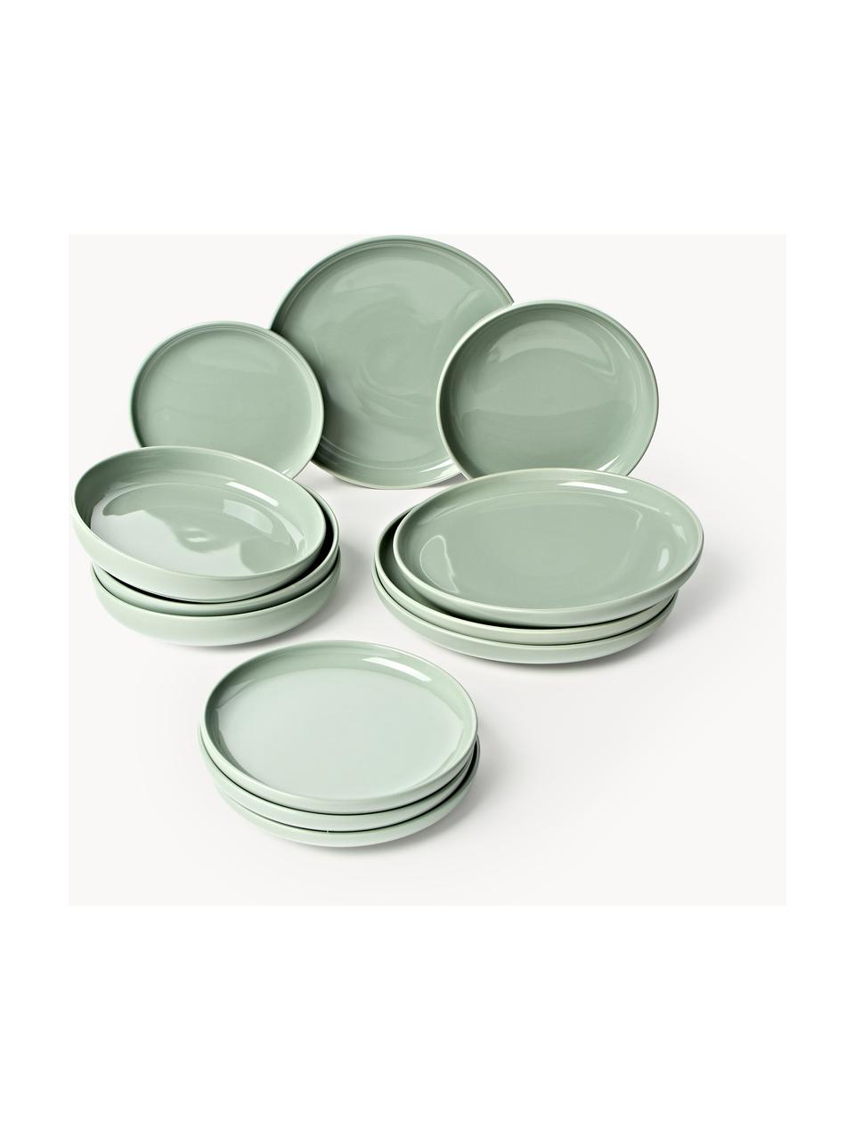 Porcelánová súprava tanierov Nessa (12 dielov), Vysokokvalitný porcelán, Šalviová, lesklá, 4 osoby (12 dielov)