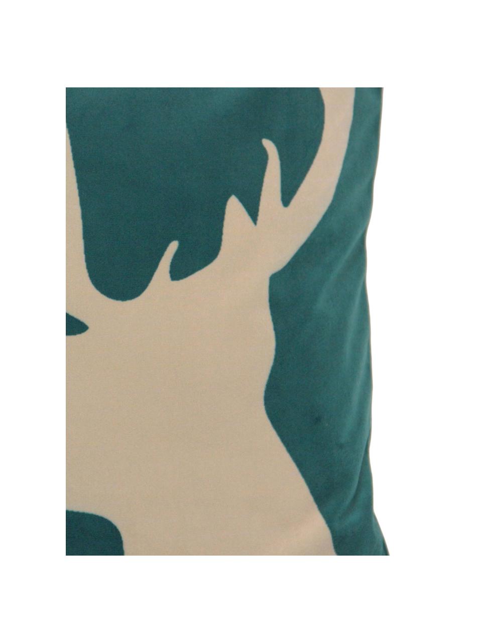Fluwelen kussenhoes Reindeer, Polyesterfluweel, Groen, beige, 45 x 45 cm