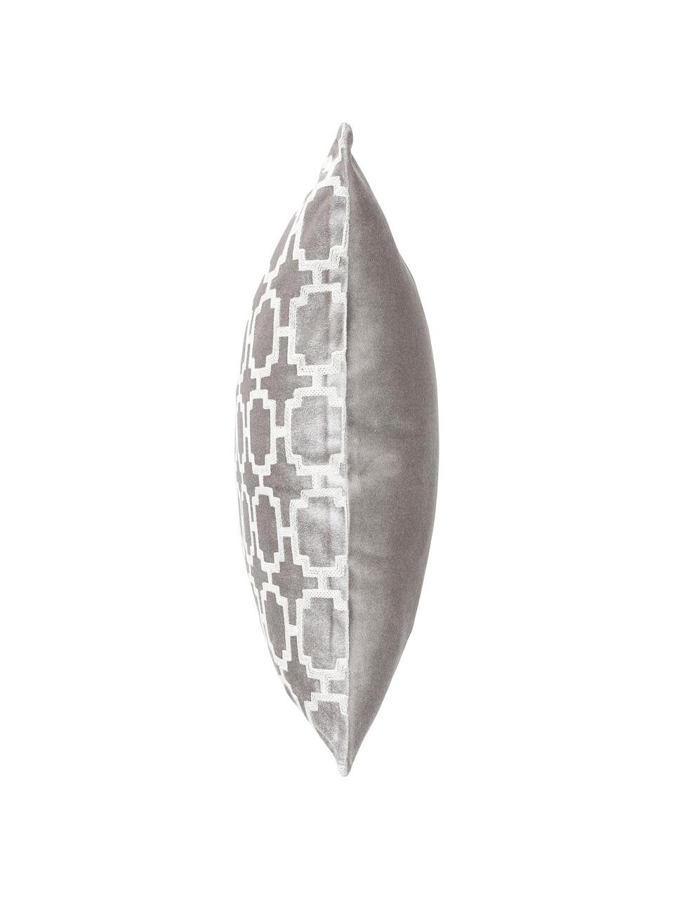Vyšívaný sametový povlak na polštář Simone, Šedá, světle bílá