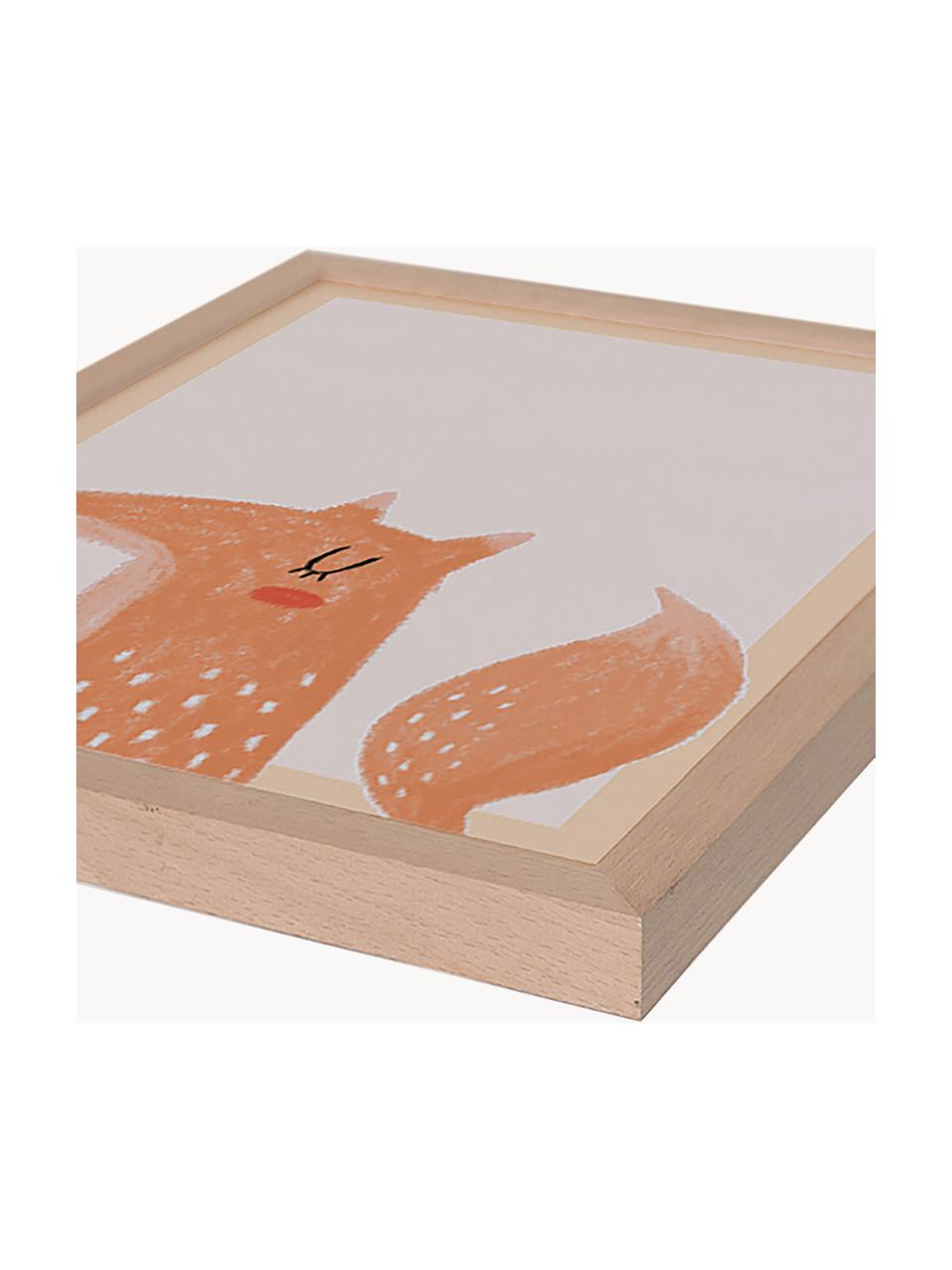 Ingelijste digitale print The Fox, Lijst: beukenhout FSC-gecertific, Licht hout, oranje, B 33 x H 43 cm