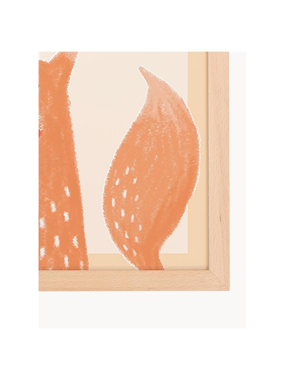 Ingelijste digitale print The Fox, Lijst: beukenhout FSC-gecertific, Licht hout, oranje, B 33 x H 43 cm