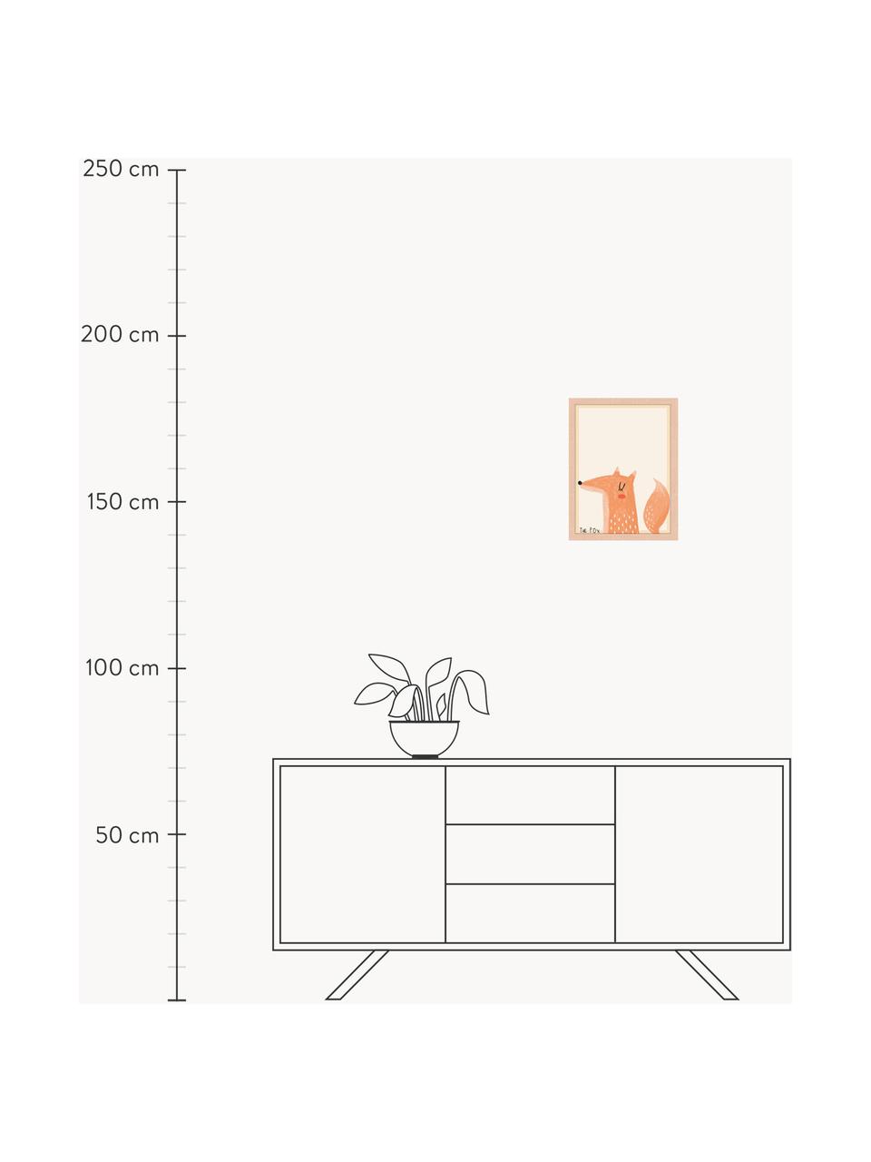 Ingelijste digitale print The Fox, Lijst: beukenhout FSC-gecertific, Licht hout, oranje, B 33 x H 43 cm