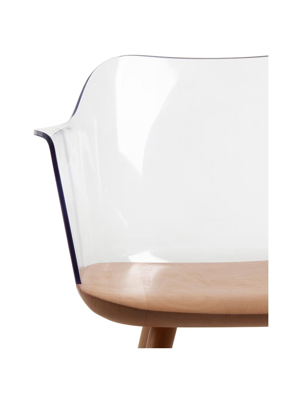 Transparente Armlehnstühle Bjorg, 2 Stück, Rückenlehne: Polycarbonat, Transparent, Buche, B 56 x T 56 cm