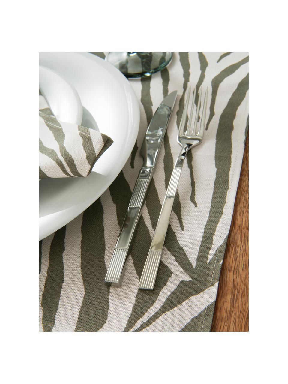 Placemats Zadie met zebrapatroon, 2 stuks, 100% katoen, Olijfgroen, crèmewit, B 35 x L 45 cm