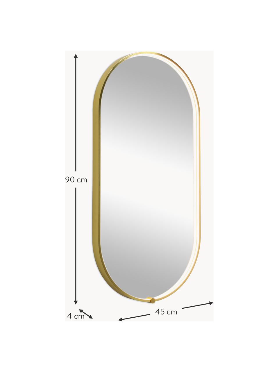 Espejo de pared ovalado con iluminación LED Avior, Espejo: cristal, Dorado, An 45 x Al 90 cm