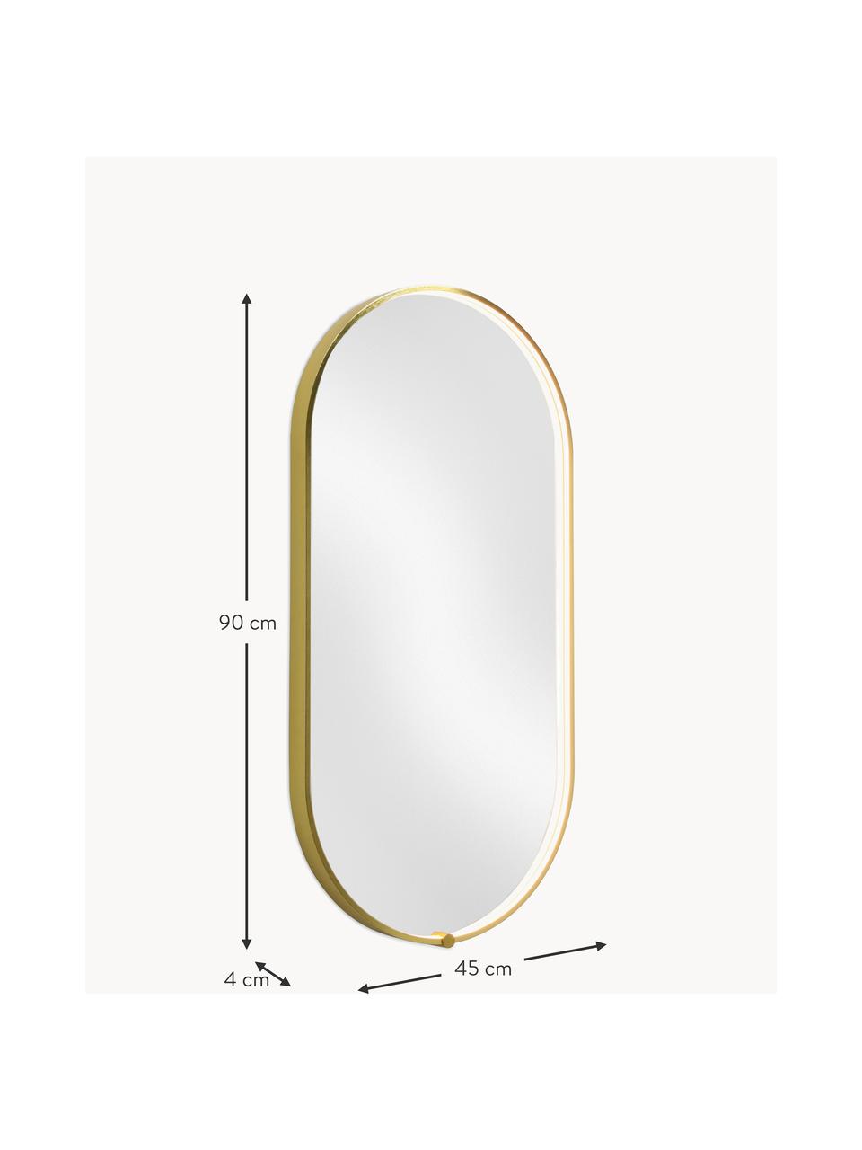 Ovaler Wandspiegel Avior mit LED-Beleuchtung, Rahmen: Aluminium, beschichtet, Spiegelfläche: Spiegelglas, Goldfarben, B 45 x H 90 cm