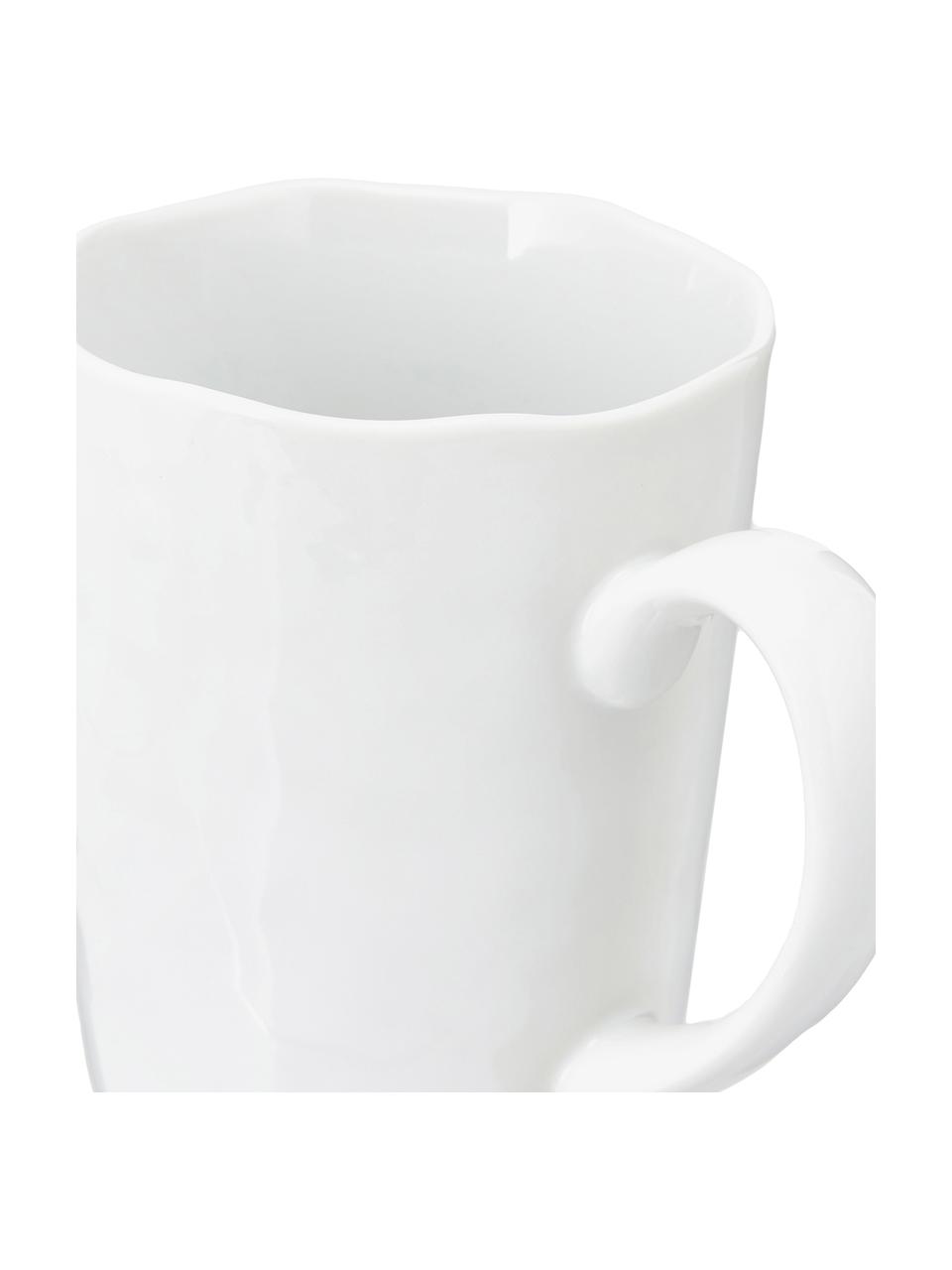 Šálky na kávu s nerovným povrchem Porcelino, 6 ks, Porcelán v nerovnoměrném tvaru, Bílá, Ø 8 cm, V 11 cm, 550 ml