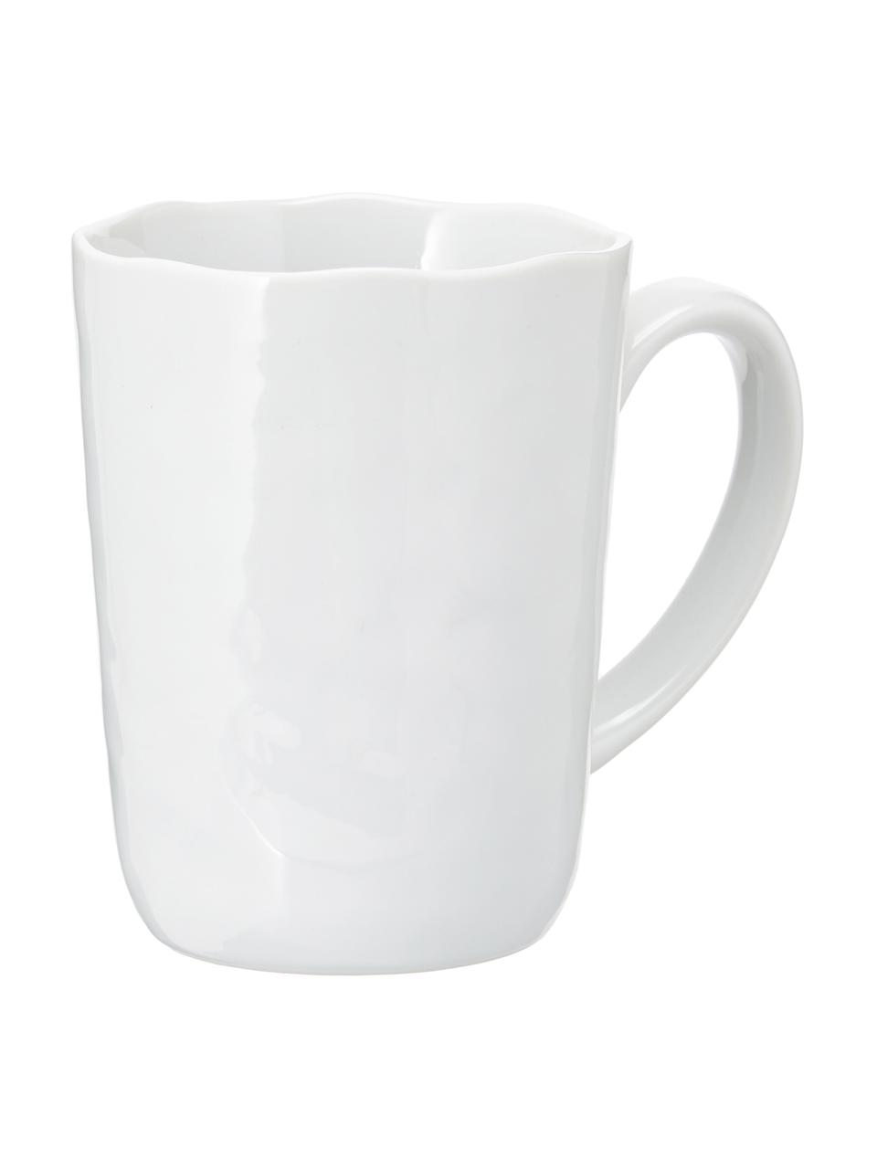 Tazas de café con superficie irregular Porcelino, 6 uds., Porcelana con forma intencionalmente desigual, Blanco, Ø 8 x Al 11 cm, 550 ml