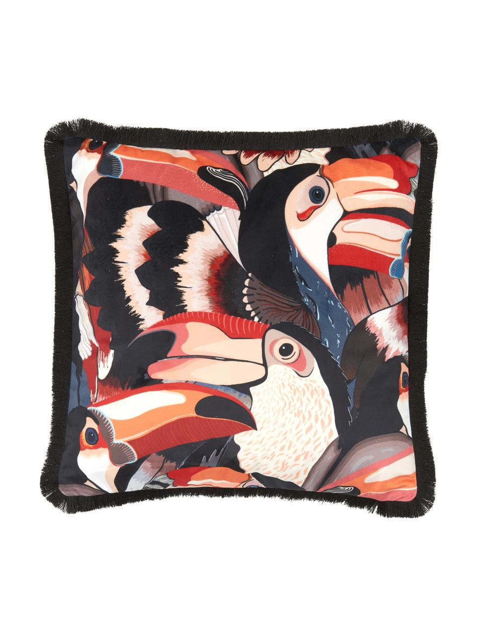 Kussenhoes Tucan, 100% polyester fluweel, Multicolour, B 40 x L 40 cm