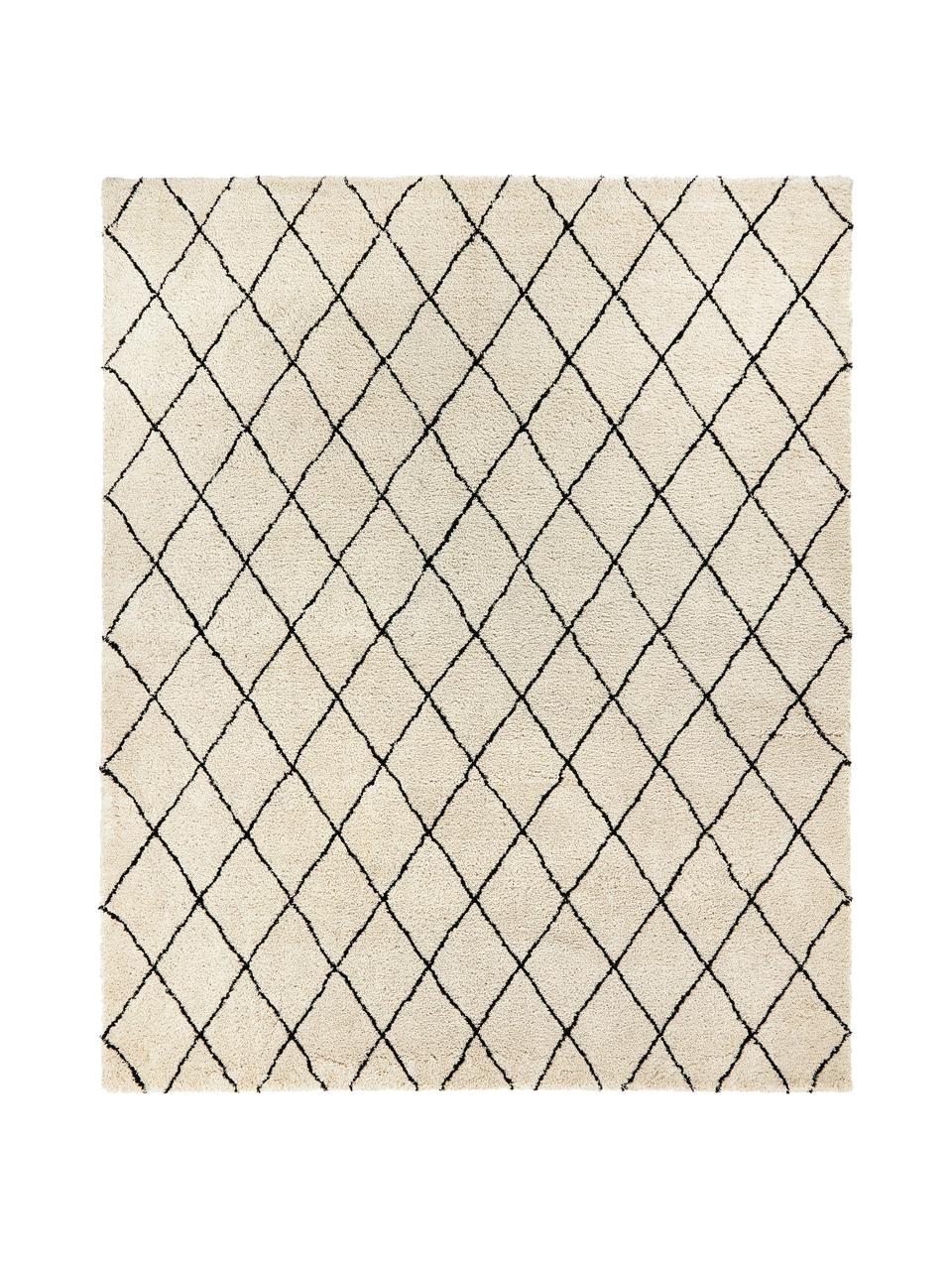 Flauschiger Hochflor-Teppich Naima, handgetuftet, Flor: 100 % Polyester, Cremeweiß, Schwarz, B 400 x L 500 cm (Größe XXL)