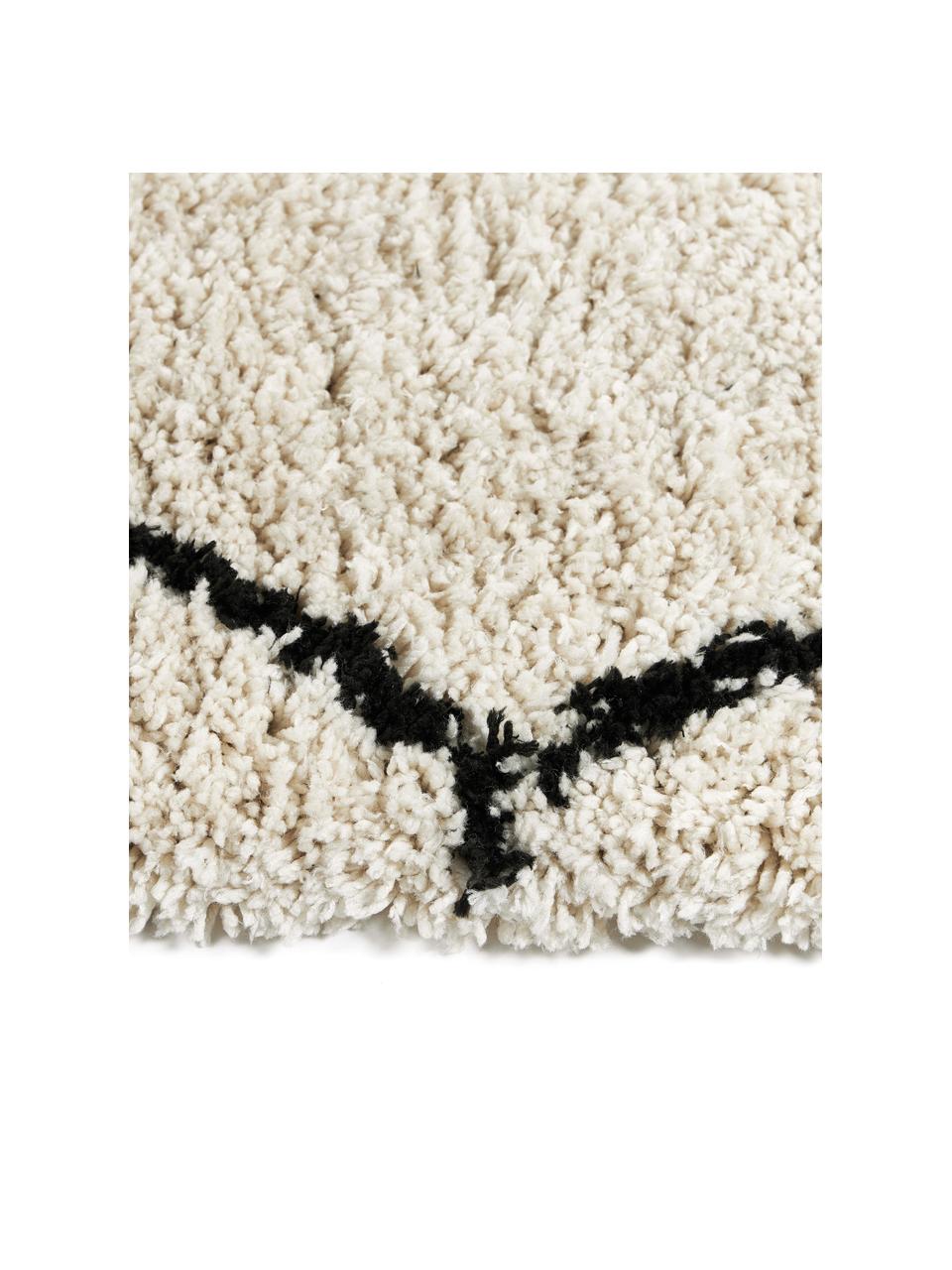 Zacht hoogpolig vloerkleed Naima, handgetuft, Bovenzijde: 100 % polyester, Onderzijde: 100 % gerecycled polyeste, Crèmewit, zwart, B 400 x L 500 cm (maat XXL)