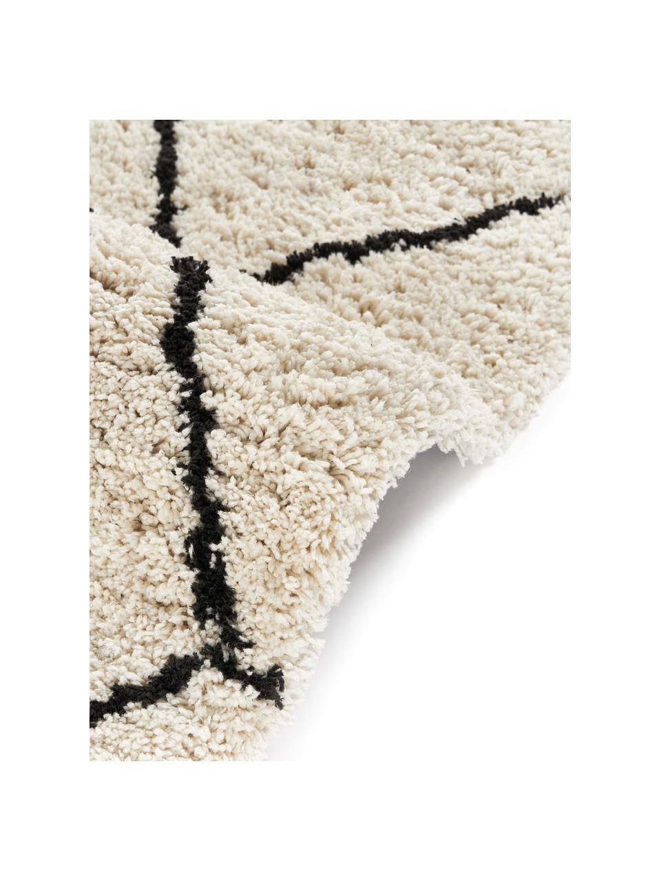 Ručne tuftovaný koberec s vysokým vlasom Naima, Krémovobiela, čierna, Š 400 x D 500 cm (veľkosť XXL)