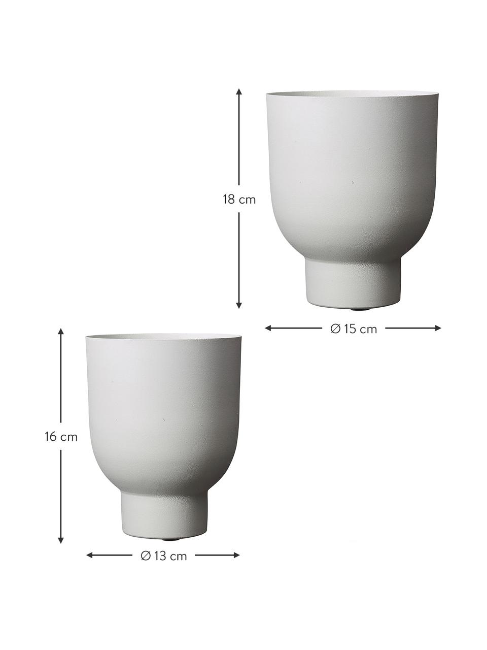 Kleine plantenpottenset Anga, 2-delig, Gecoat metaal, Wit, Set met verschillende formaten