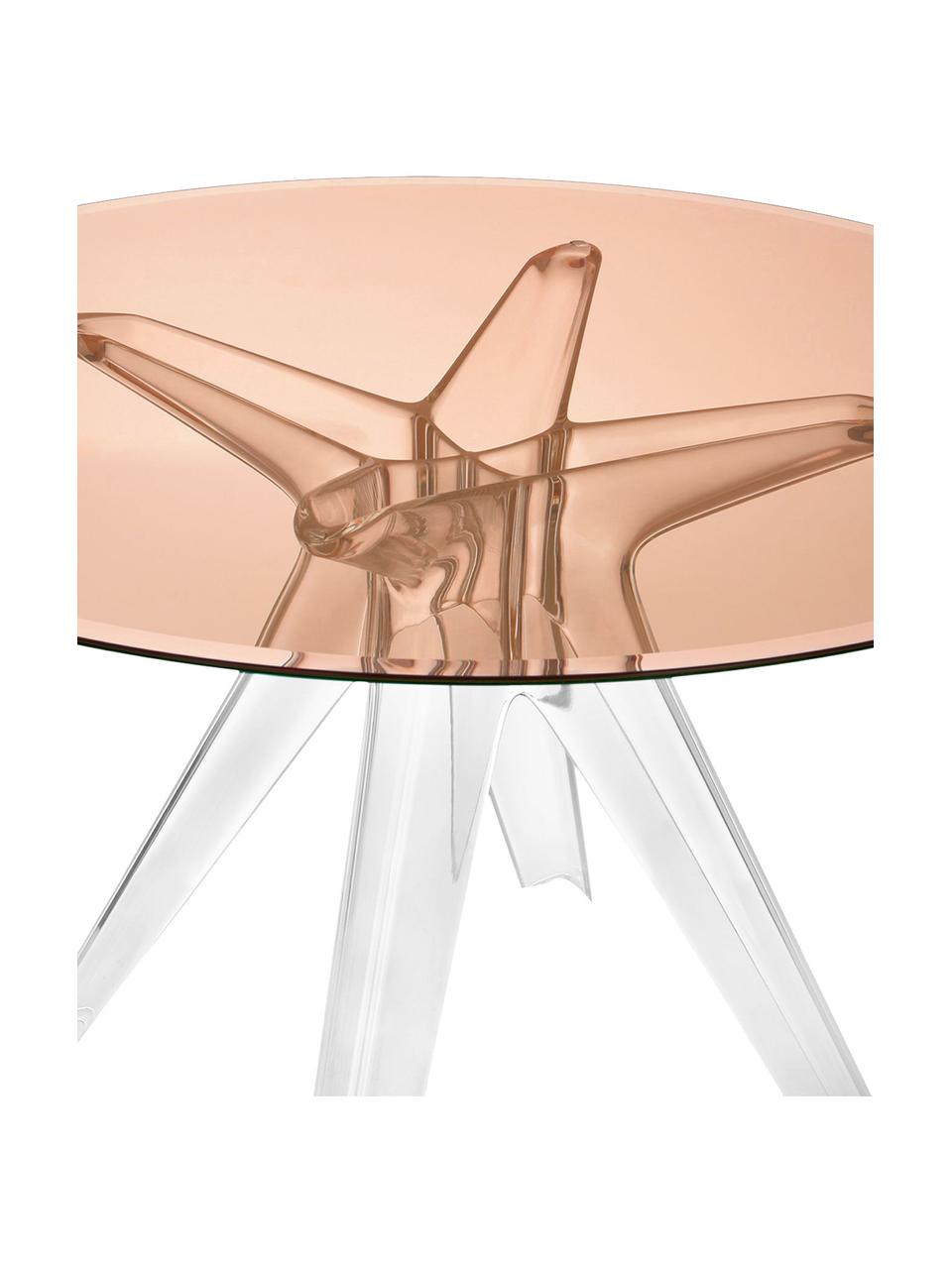 Ronde eettafel Sir Gio, Ø 120 cm, Tafelblad: gelaagd glas, Frame: kunststof, Roze, transaparant, Ø 120 x H 72 cm