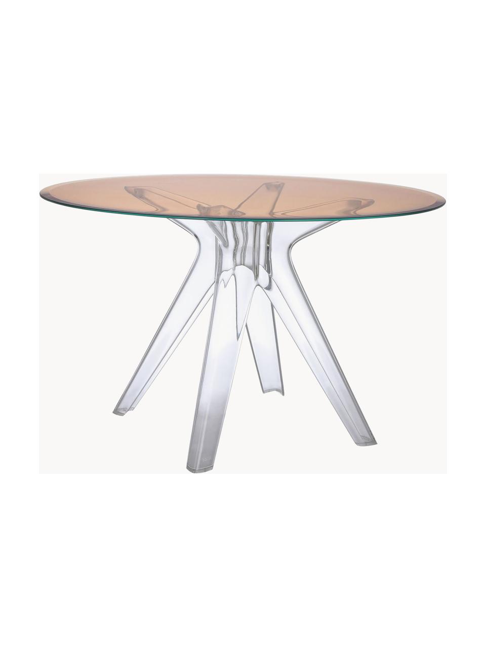 Mesa de comedor redonda Sir Gio, Ø 120 cm, Tablero: vidrio laminado, Estructura: plástico, Rosa transparente, Ø 120 x Al 72 cm