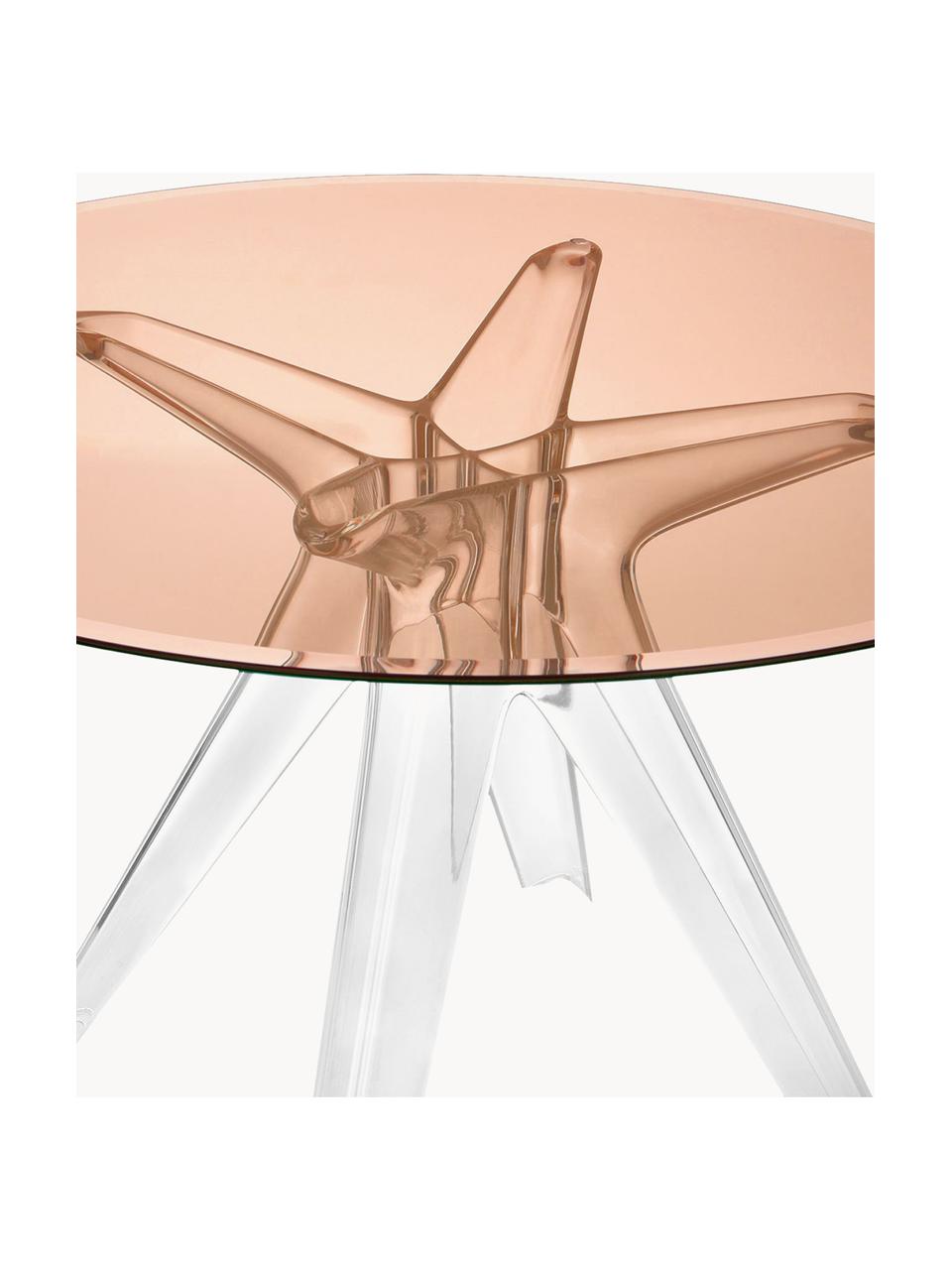 Mesa de comedor redonda Sir Gio, Ø 120 cm, Tablero: vidrio laminado, Estructura: plástico, Rosa transparente, Ø 120 x Al 72 cm