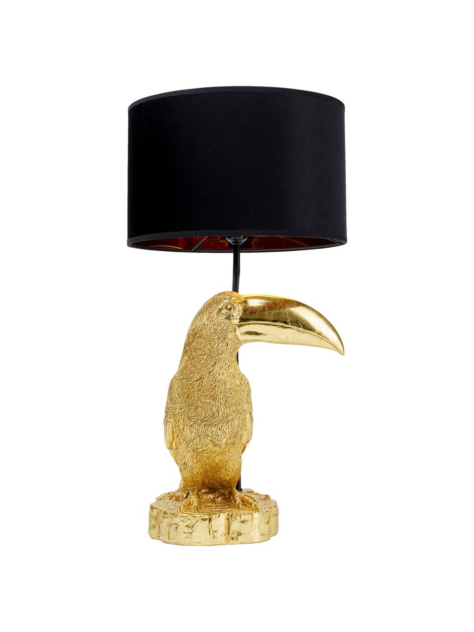 Velká stolní lampa z pozlaceného vápence Toucan, Zlatá, černá, Š 38 cm, V 70 cm