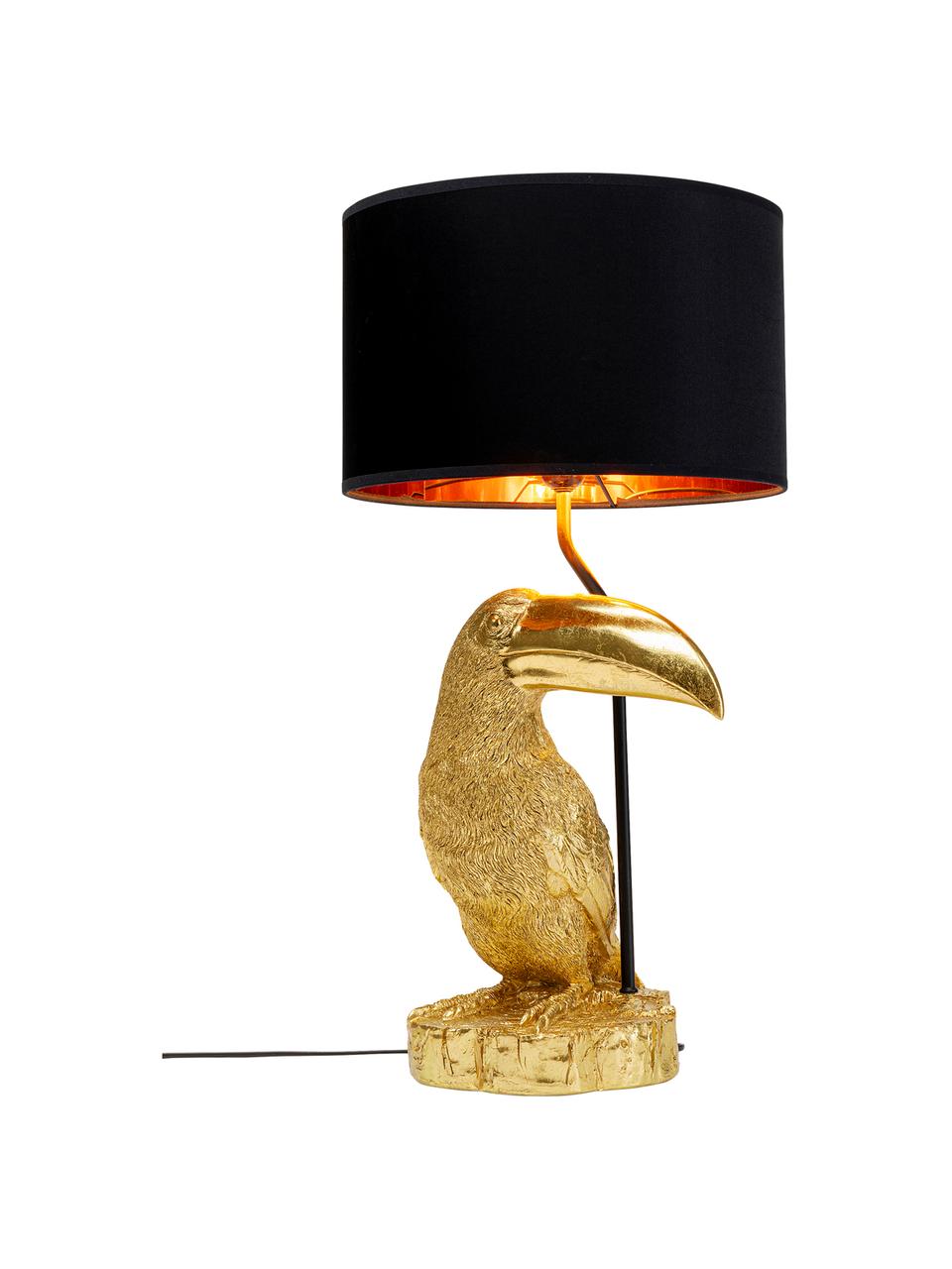 Grande lampe à poser design Toucan, Noir, couleur dorée, Ø 38 x haut. 70 cm