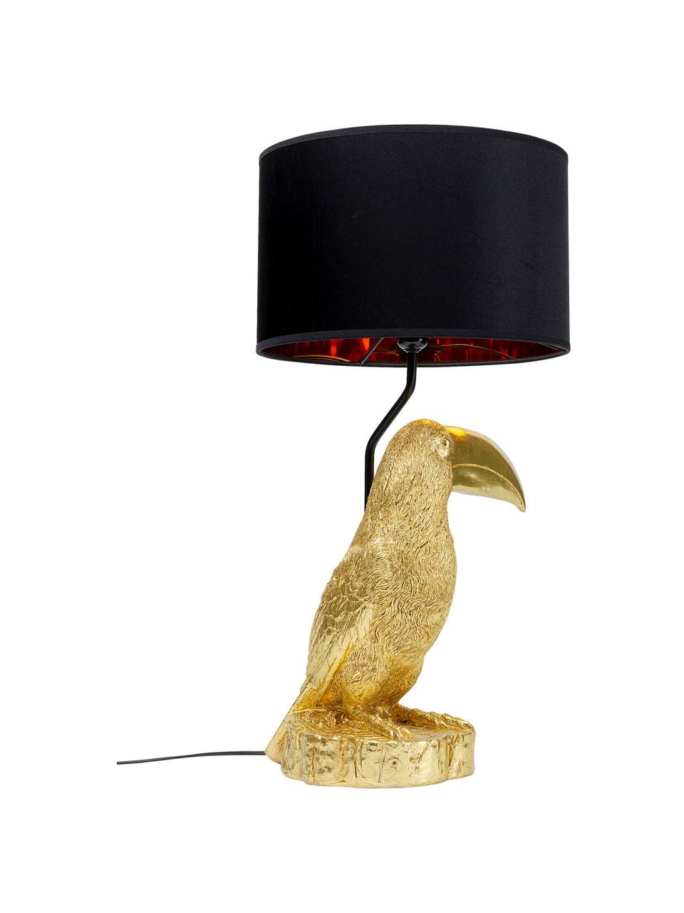 Grande lampe à poser design Toucan, Noir, couleur dorée, Ø 38 x haut. 70 cm