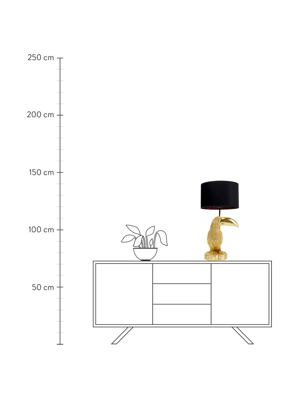 Große Tischlampe Toucan aus vergoldetem Kalkstein, Lampenfuß: 55% Kalkstein, 45% Polyre, Schwarz, Goldfarben, Ø 38 x H 70 cm
