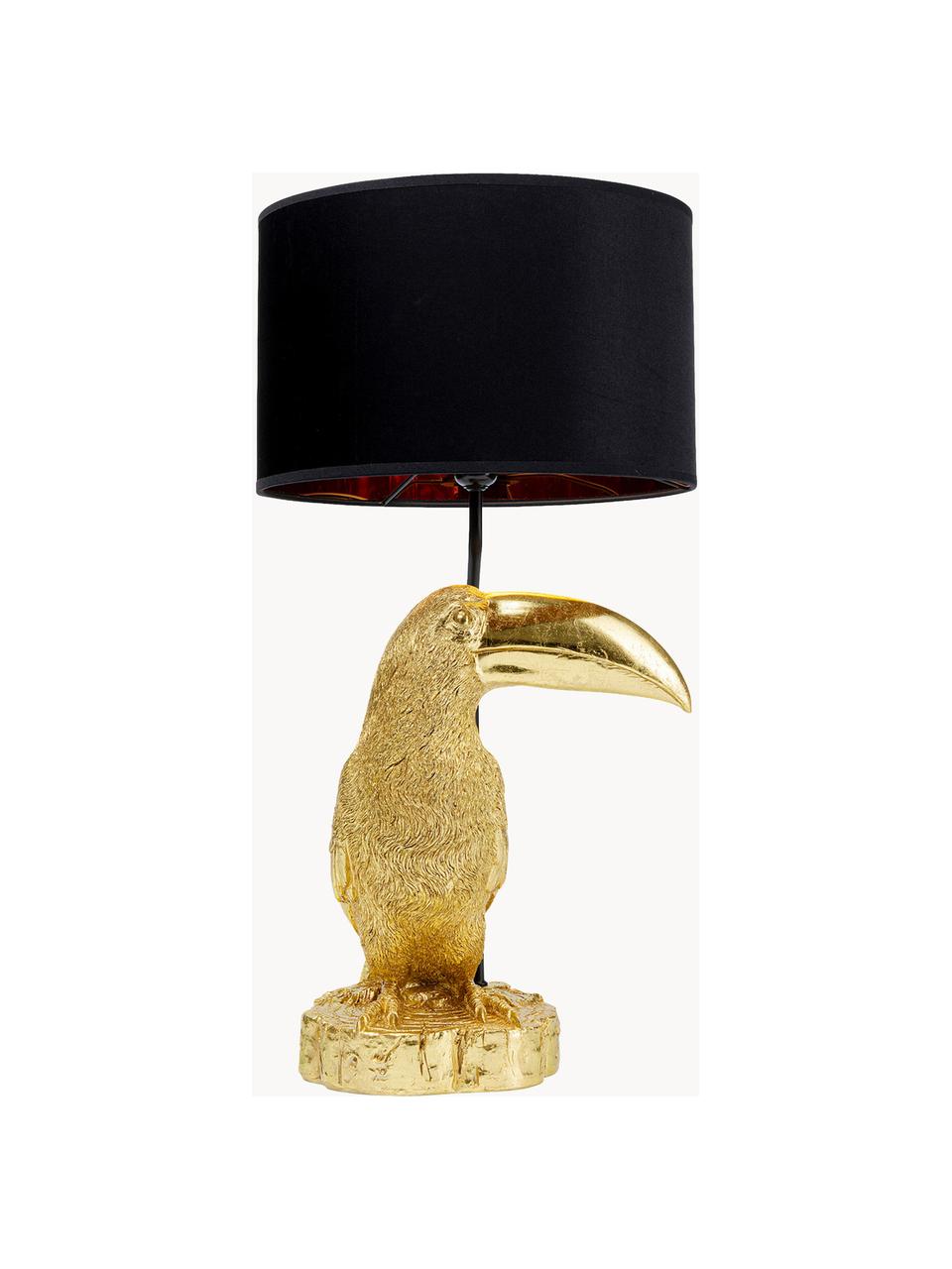 Lampada da tavolo grande in pietra calcarea dorata Toucan, Base della lampada: 55% calcare, 45% poliresi, Nero, dorato, Ø 38 x Alt. 70 cm