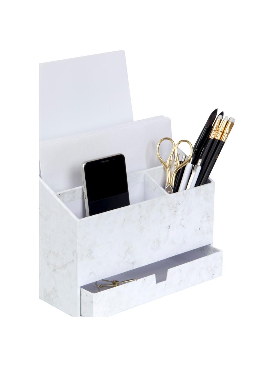 Bureau organizer Greta, Massief, gelamineerd karton, Gemarmerd wit, B 24 x H 18 cm