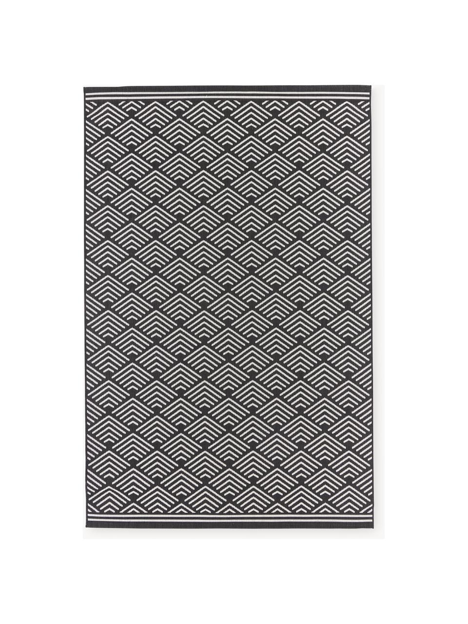 In- & outdoor vloerkleed Milano met grafisch patroon, Bovenzijde: 70% gerecycled polypropyl, Zwart, wit, B 80 x L 150 cm (maat XS)