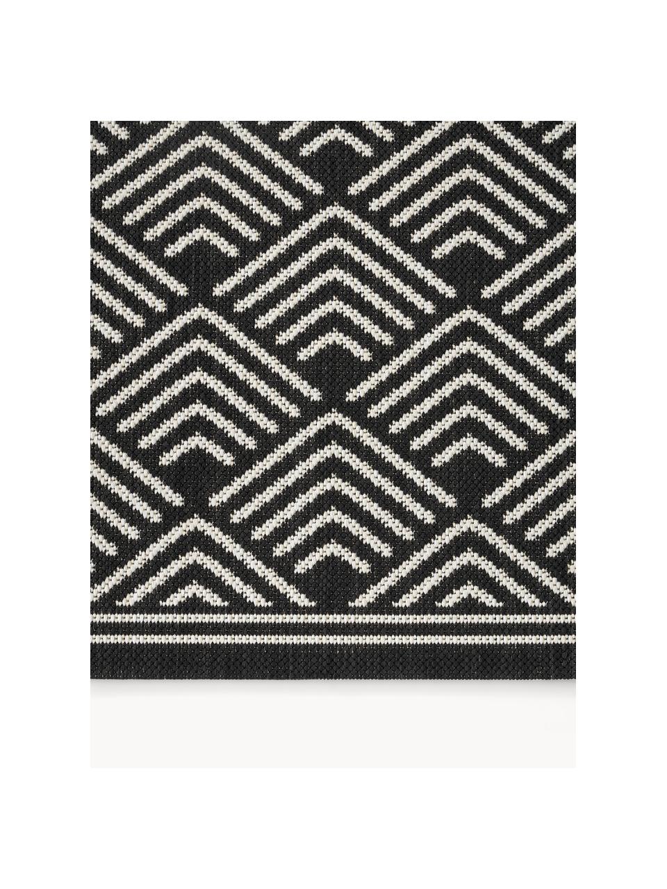 In- & outdoor vloerkleed Milano met grafisch patroon, Bovenzijde: 70% gerecycled polypropyl, Zwart, wit, B 80 x L 150 cm (maat XS)