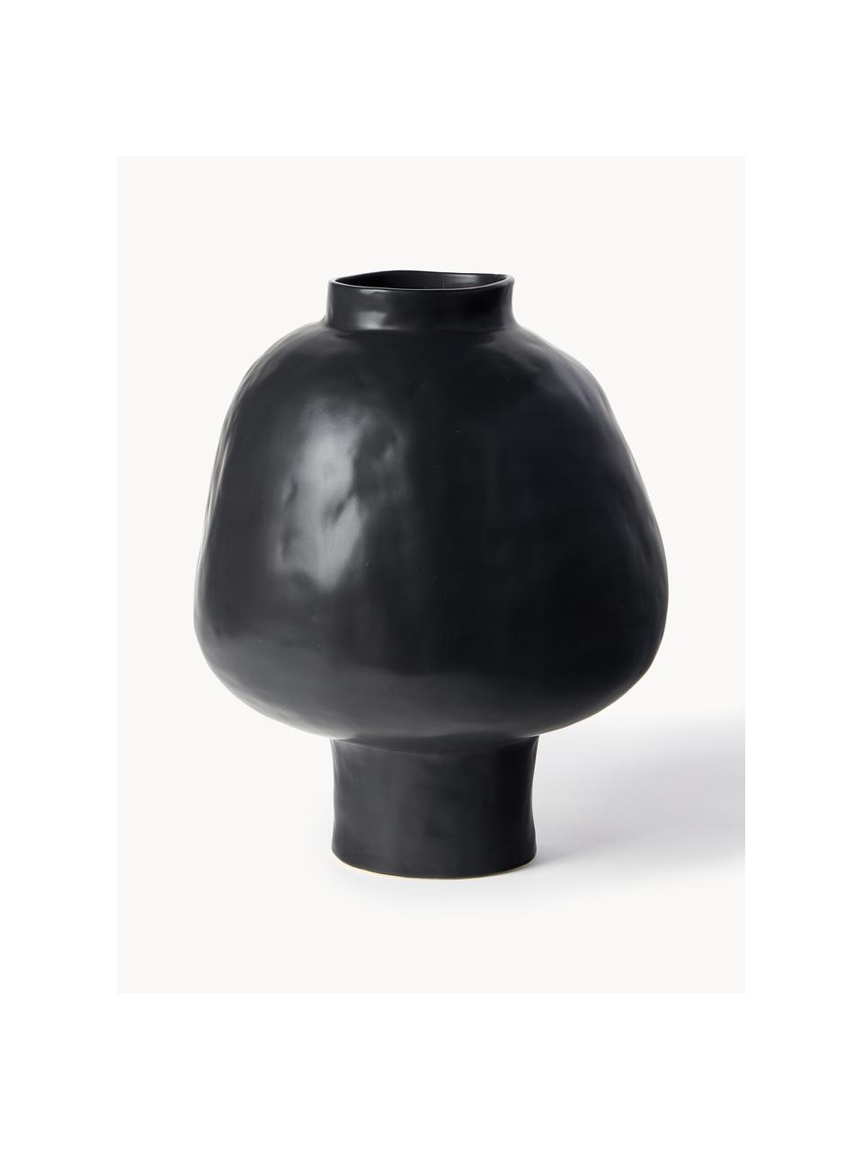 Ručně vyrobená designová keramická váza Saki, V 40 cm, Keramika, Matná černá, Ø 32 cm, V 40 cm