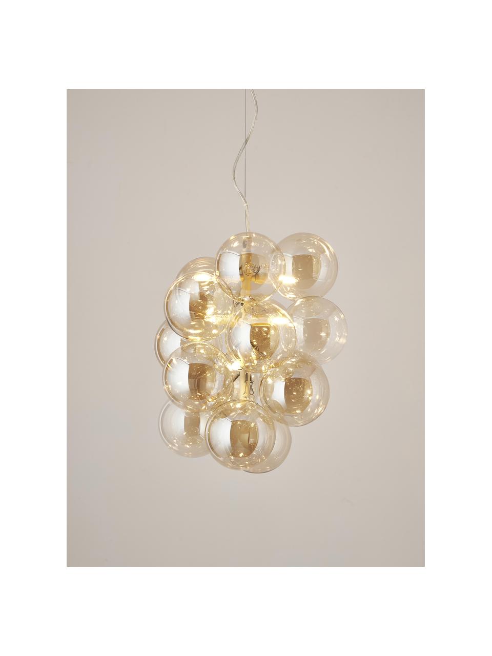 Design Pendelleuchte Bubbles aus Glas, Baldachin: Metall, pulverbeschichtet, Goldfarben, Ø 32 cm