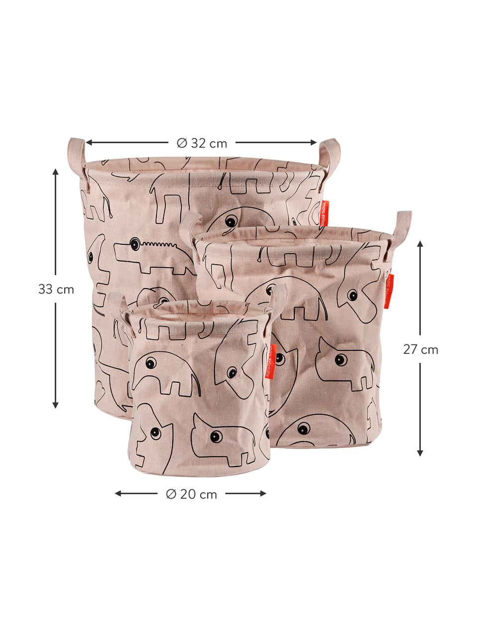 Opbergmandenset Contour, 3-delig, 65% katoen, 35% polyester, PU-gecoat, Roze, patroon, Set met verschillende formaten
