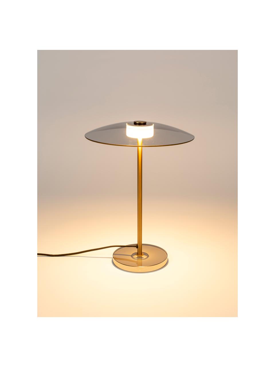 Dimbare LED tafellamp Float van glas, Lampenkap: glas, Lampvoet: glas, Goudkleurig, transparant, Ø 30 x H 42 cm