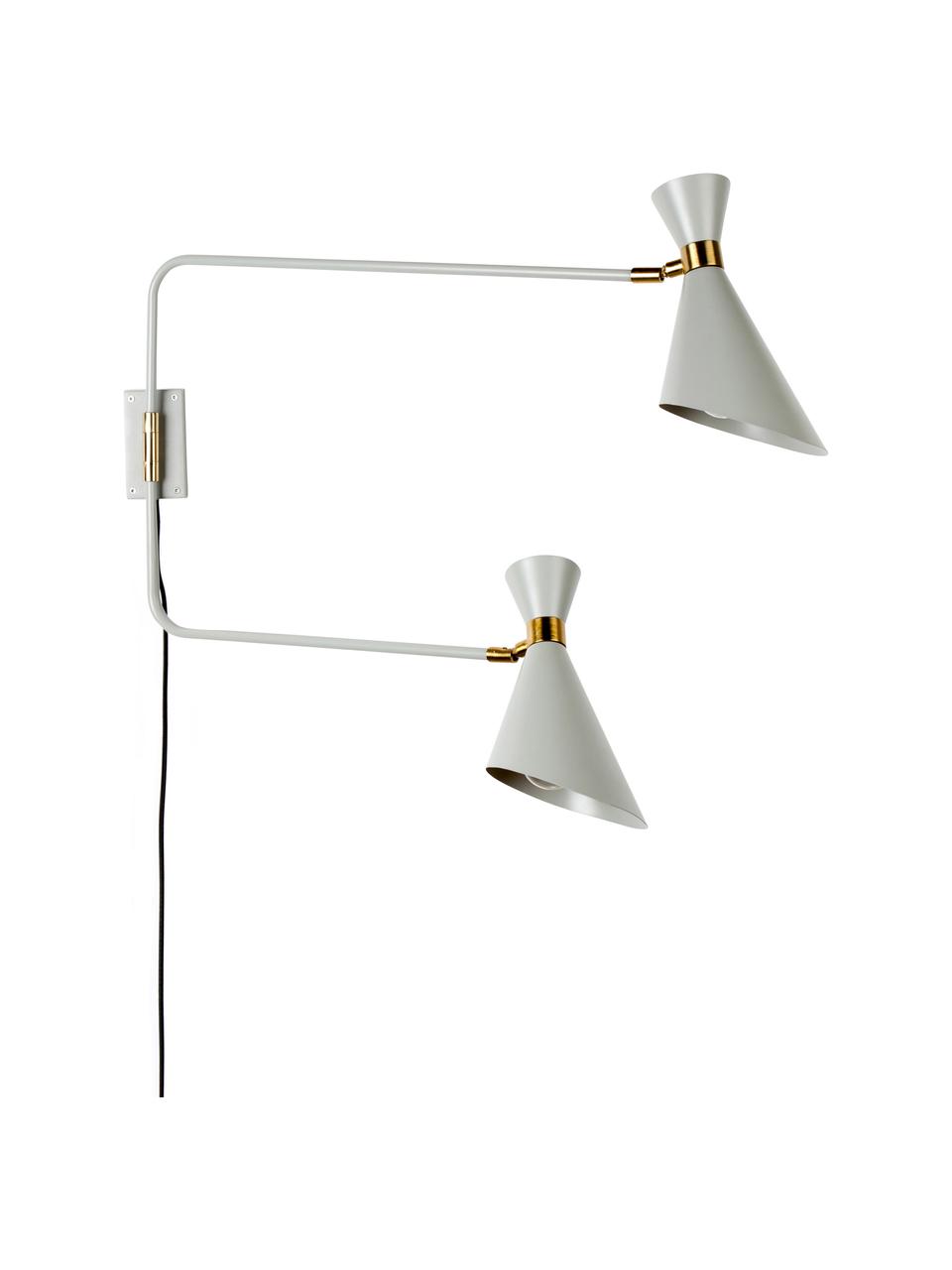 Grosse Verstellbare Wandleuchte Double Shady mit Stecker, Dekor: Metall, vermessingt, Grau, Messing, T 87 x H 60 cm