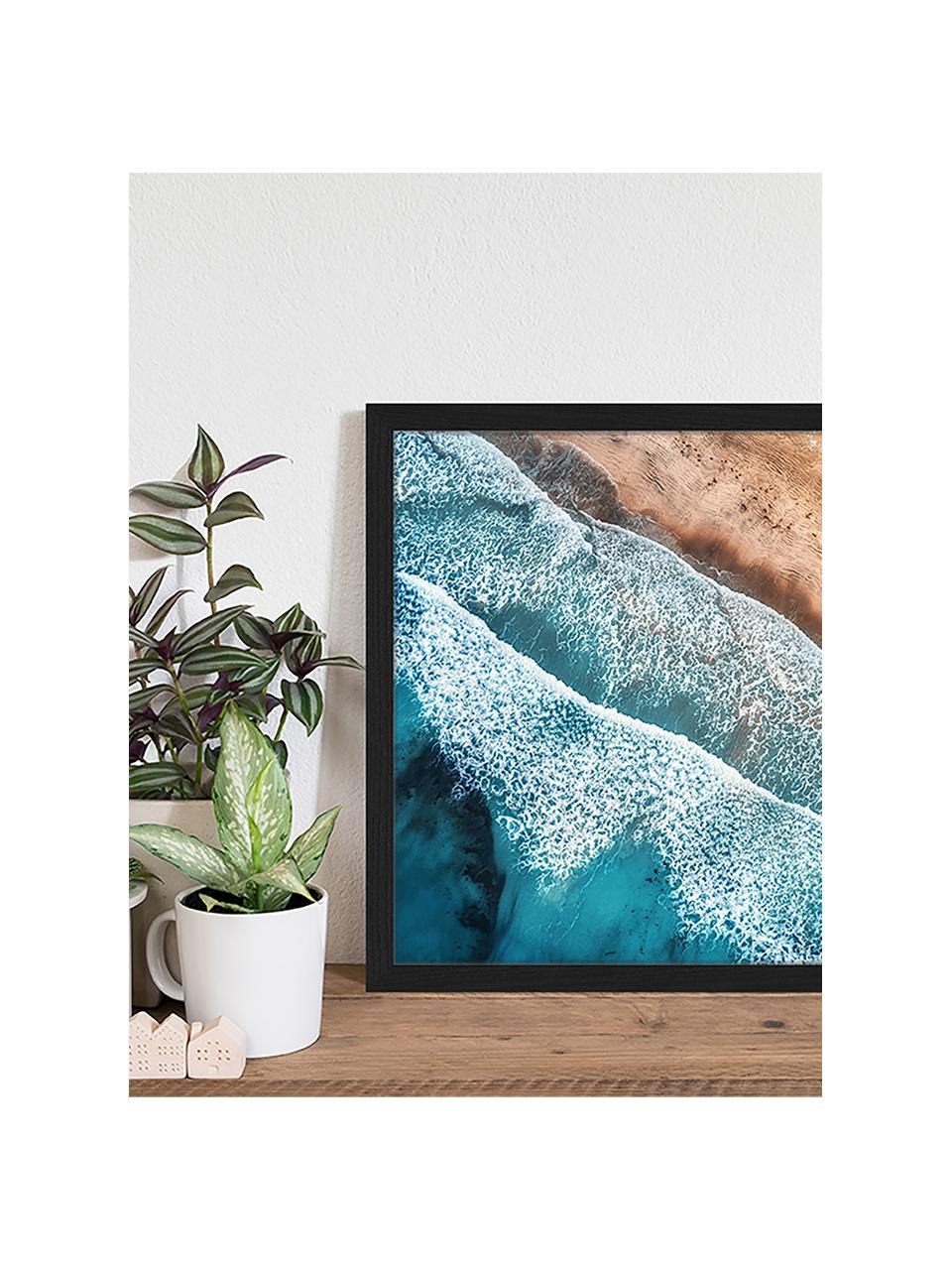 Ingelijste digitale print Aerial View Of Mediterranean Sea, Afbeelding: digitale print op papier,, Lijst: gelakt hout, Multicolour, B 53 cm x H 43 cm