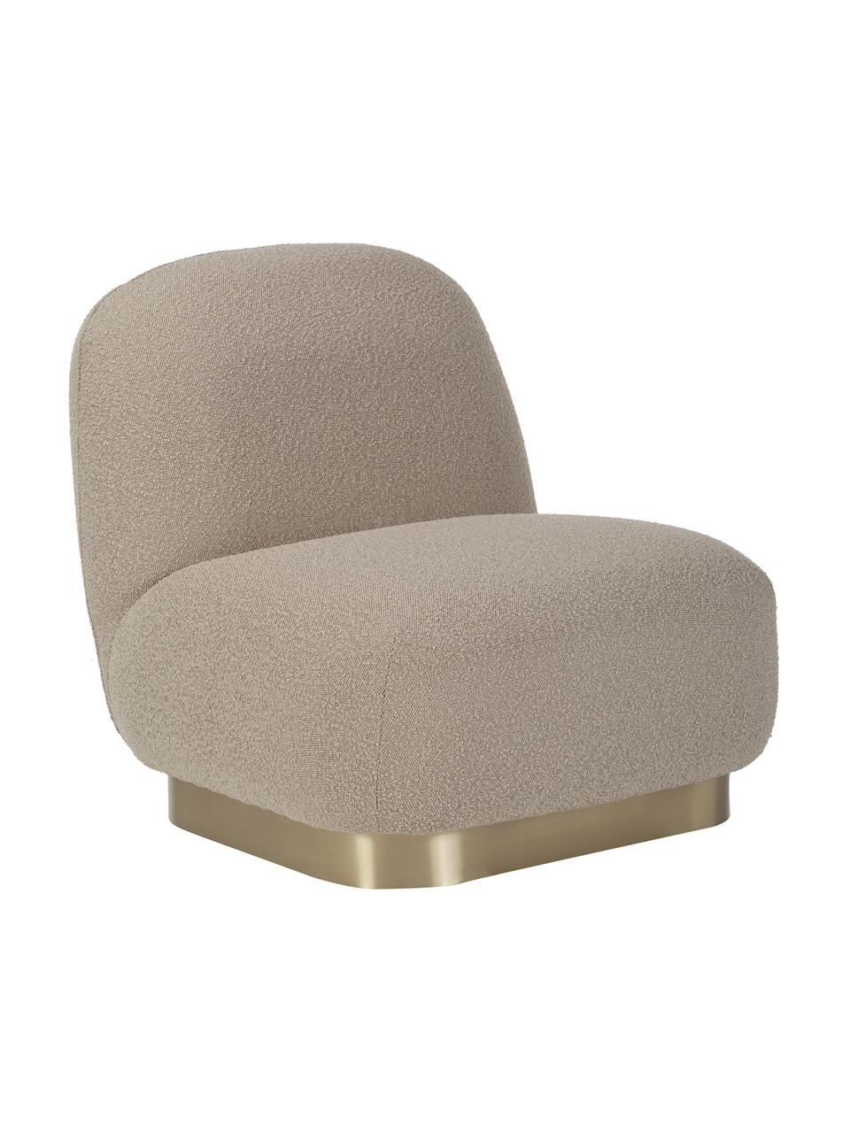 Poltroncina in bouclé Elsie, Rivestimento: bouclé (poliestere) Il ri, Struttura: compensato, Bouclé taupe, dorato, Larg. 77 x Prof. 84 cm